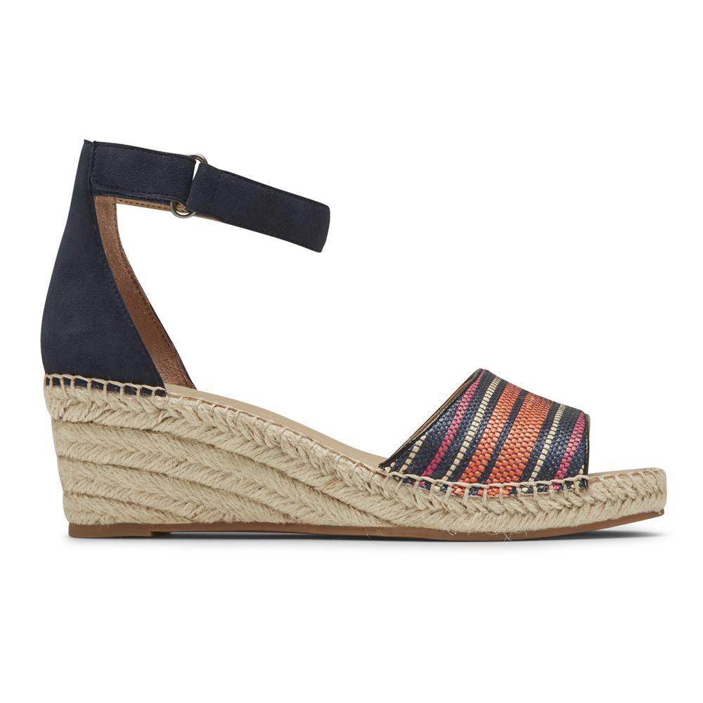 Sandálias De Cunha Mulher Rockport Marah Woven Ankle Strap Azul Marinho,Portugal DUQVG-5879